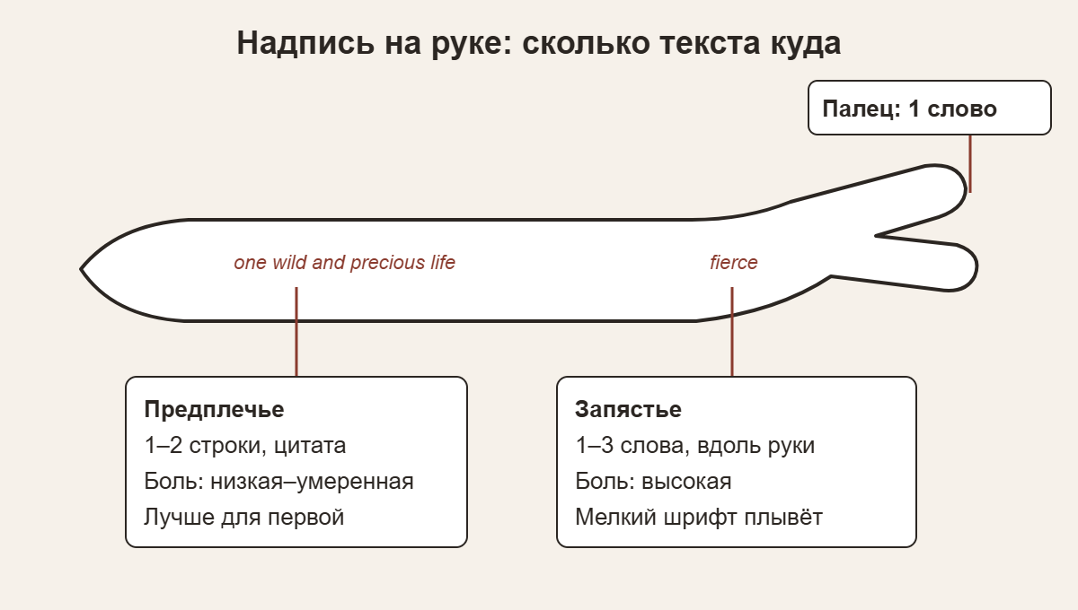 Схема руки: сколько текста помещается на предплечье, запястье и пальце и насколько больно