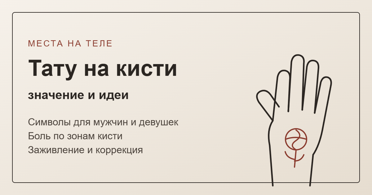 Тату на кисть: значение, идеи, боль и заживление — обложка с линейным эскизом кисти и розы