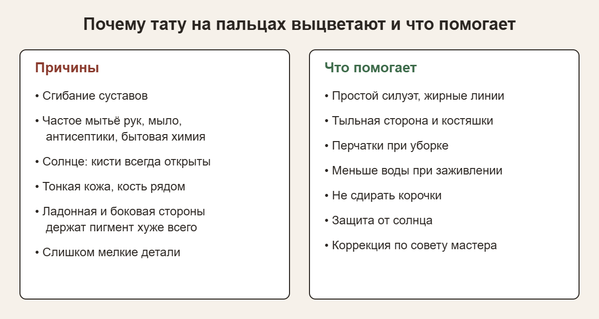 Инфографика: почему тату на пальцах выцветают и что помогает сохранить рисунок