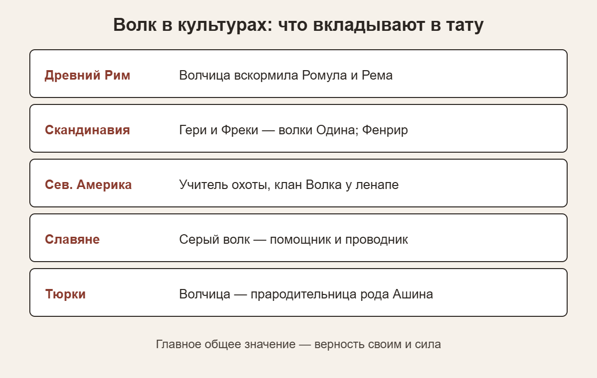 Таблица: значение волка в Древнем Риме, Скандинавии, у народов Северной Америки, славян и тюрков