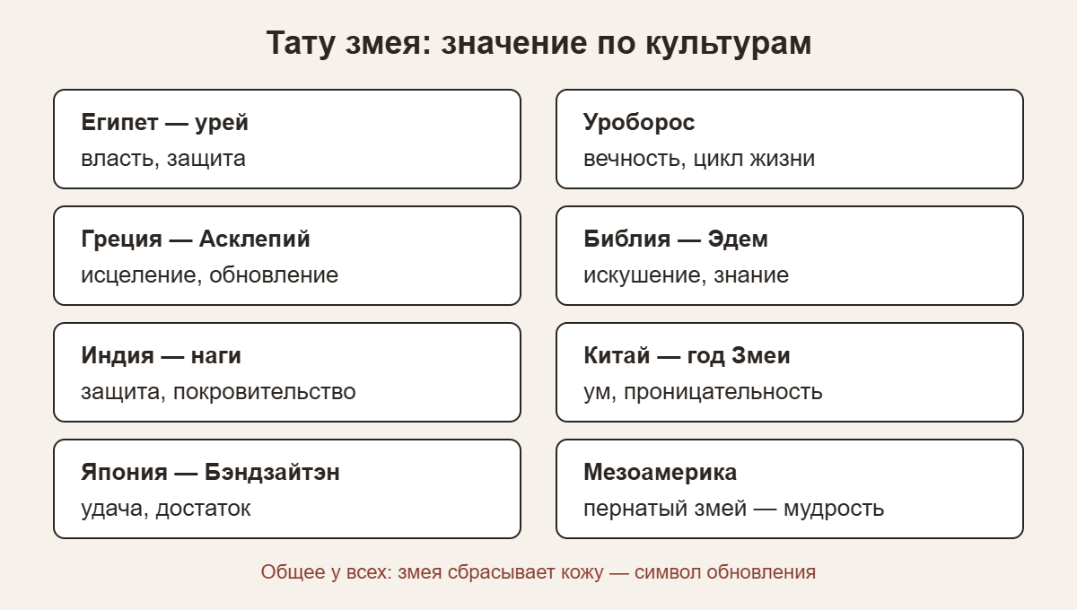 Значение змеи в культурах: Египет, Греция, Библия, Индия, Китай, Япония, Мезоамерика